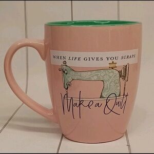 When Life Gives You Scraps Make A Quilt Coffee Mug Pink w Teal Inside Sewing